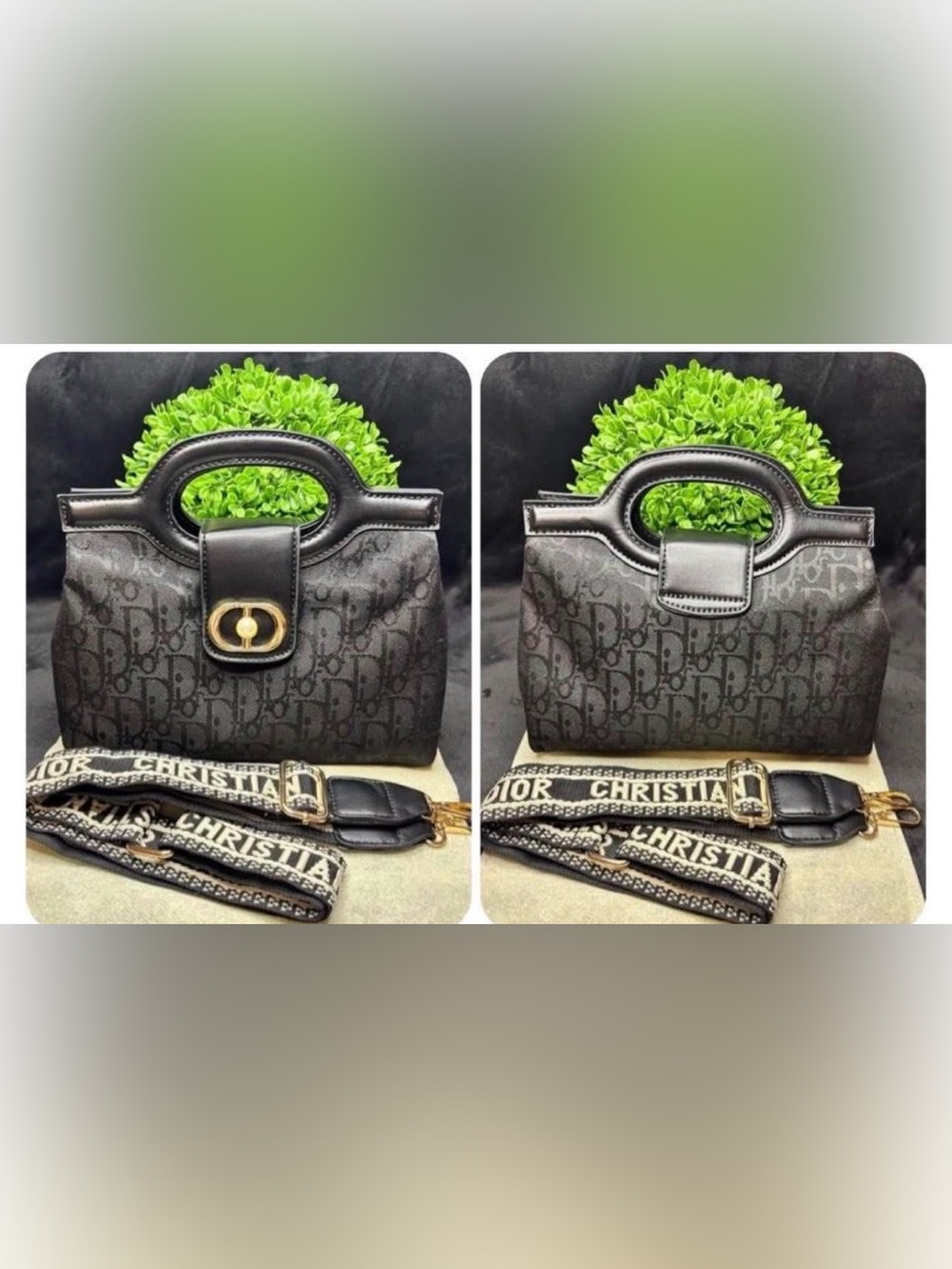 Christian Dior Black Monogram Satchel with Branded Strap